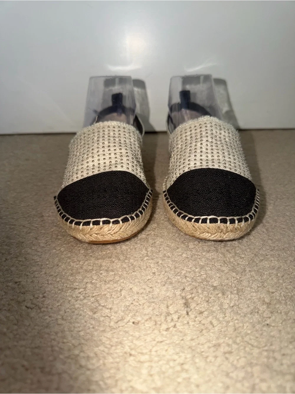 Rebecca Minkoff Espadrille Flats 8.5 Black Cream Studded Slip On Shoes